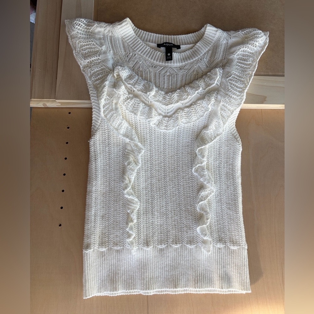AQUA Cream Knit Ruffle-Trim Sweater Tank - Size M